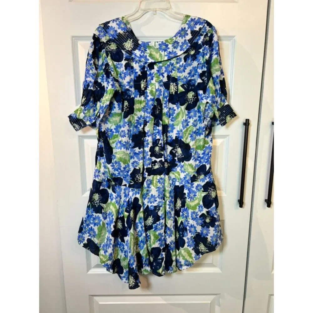 Free People Moon Chaser Mini Dress Bright Blue Combo Medium
